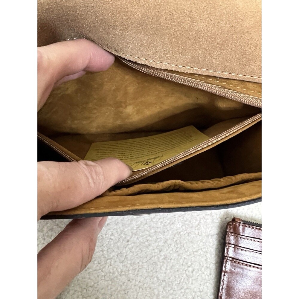 Patricia Nash Tan Leather Flap Satchel Cross Body Purse & Matching Card Wallet - Picture 16 of 16